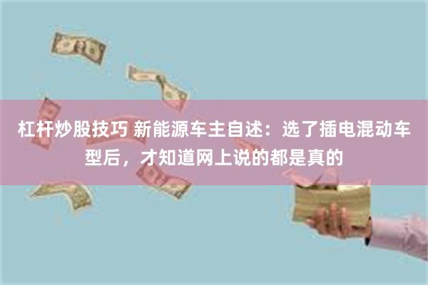 杠杆炒股技巧 新能源车主自述：选了插电混动车型后，才知道网上说的都是真的